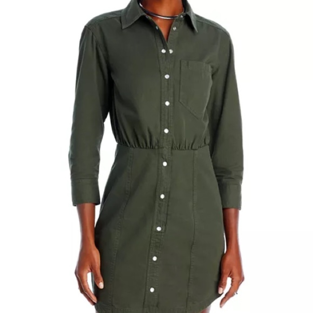 Veronica Beard Olive Green Long-Sleeve Shirt Dress